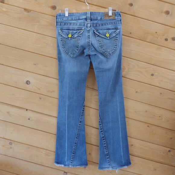 Blue Religion Light Blue Low Rise Boot Legs Yellow Button Flap Pockets Jeans 28 - Picture 6 of 15